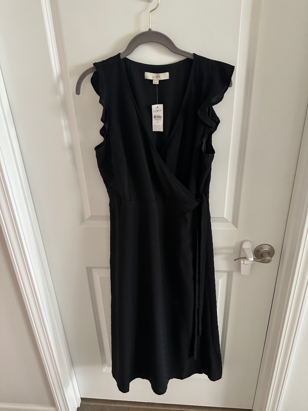 LOFT Black Flutter Sleeve Wrap Midi Dress